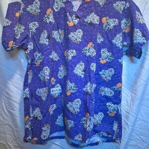Halloween Nurse Scrub Top Shirt Purple Trick-Or-Treat Pockets M